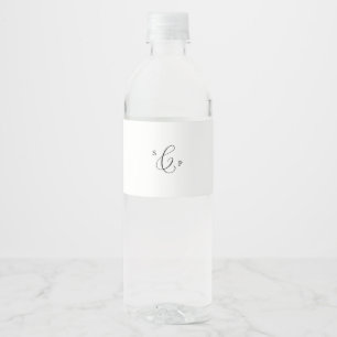 Delicate Black Calligraphy Monogram Wedding Water Bottle Label