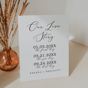 Delicate Black Calligraphy Our Love Story Wedding Pedestal Sign