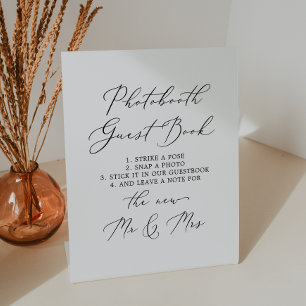 Delicate Black Calligraphy Photobooth Guest Book Pedestal Sign
