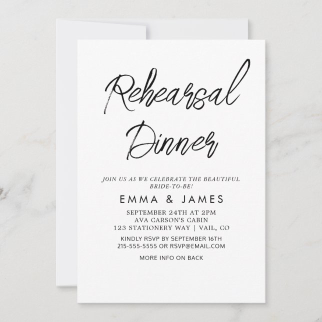 Delicate Black Calligraphy Rehearsal Dinner Invita Invitation (Front)