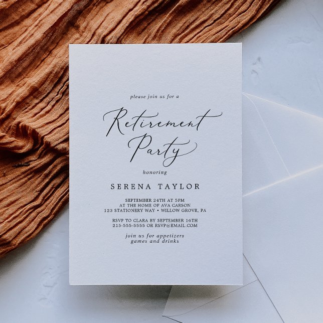 Delicate Black Calligraphy Retirement Party Invitation (Creator Uploaded)