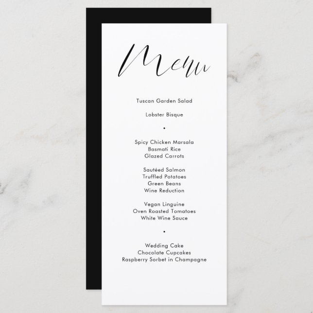 Delicate Black Calligraphy Script Wedding Menu (Front/Back)