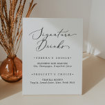 Delicate Black Calligraphy Signature Drinks Pedestal Sign<br><div class="desc">This delicate black calligraphy signature drinks pedestal sign is perfect for a modern wedding. The romantic minimalist design features lovely and elegant black typography on a white background with a clean and simple look,  Personalise the sign with the names of the couple.</div>