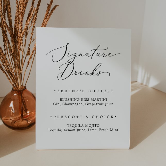 Delicate Black Calligraphy Signature Drinks Pedestal Sign (Creator Uploaded)