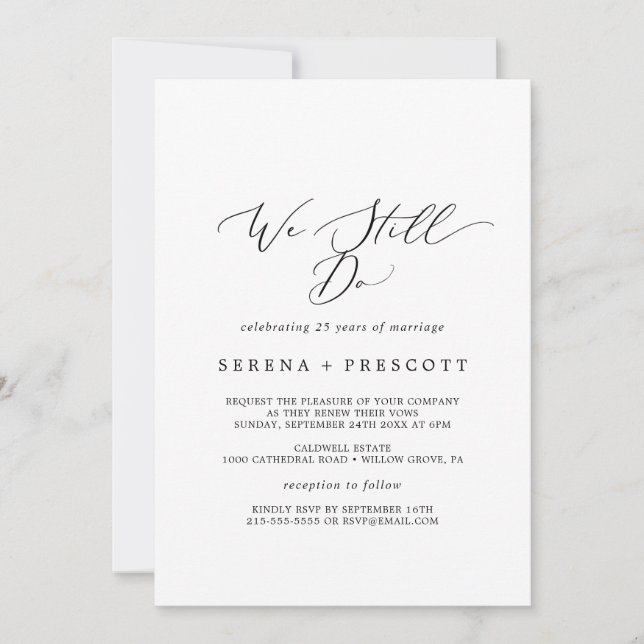 Delicate Black Calligraphy We Still Do Vow Renewal Invitation (Front)