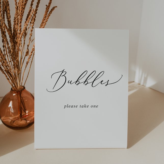 Delicate Black Calligraphy Wedding Bubbles Pedestal Sign (Creator Uploaded)