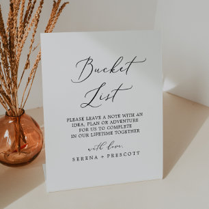 Delicate Black Calligraphy Wedding Bucket List Pedestal Sign