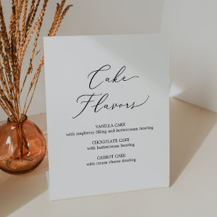Delicate Black Calligraphy Wedding Cake Flavours Pedestal Sign