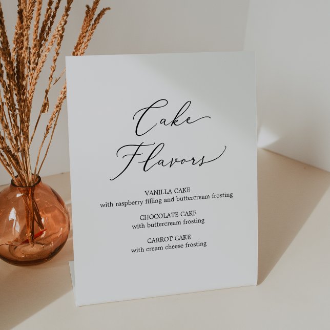 Delicate Black Calligraphy Wedding Cake Flavours Pedestal Sign (Creator Uploaded)