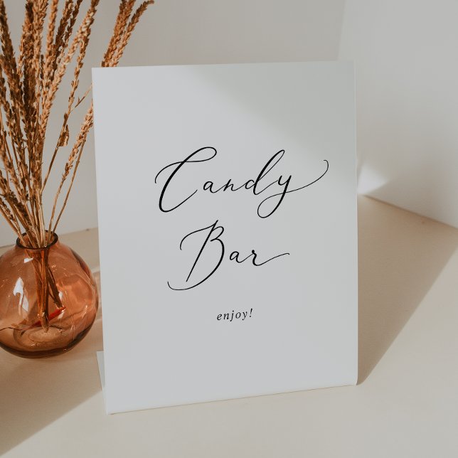 Delicate Black Calligraphy Wedding Candy Bar Pedestal Sign (Creator Uploaded)