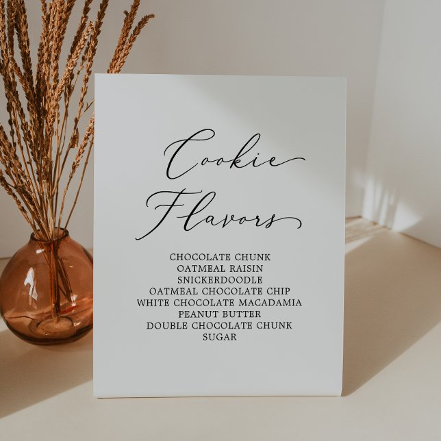 Delicate Black Calligraphy Wedding Cookie Flavours Pedestal Sign (Creator Uploaded)