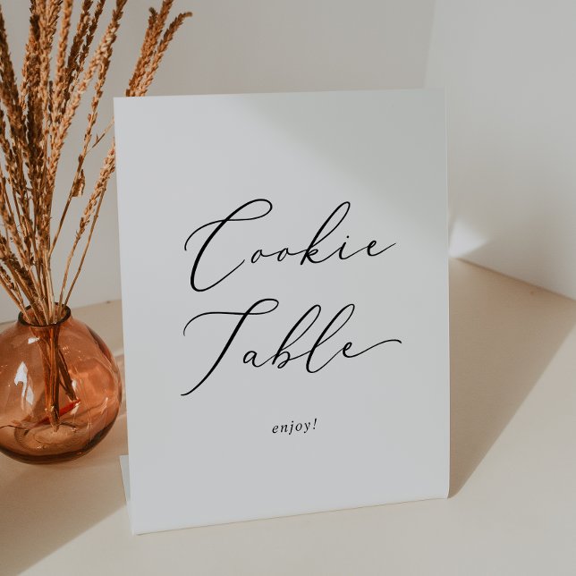 Delicate Black Calligraphy Wedding Cookie Table Pedestal Sign (Creator Uploaded)