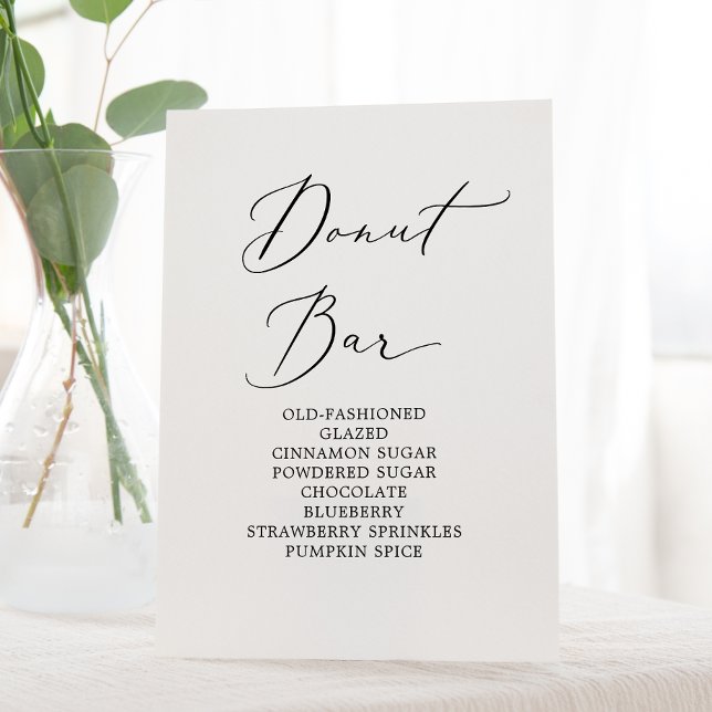 Delicate Black Calligraphy Wedding Doughnut Bar Pedestal Sign (Creator Uploaded)