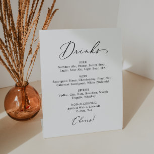 Delicate Black Calligraphy Wedding Drink Menu Pedestal Sign