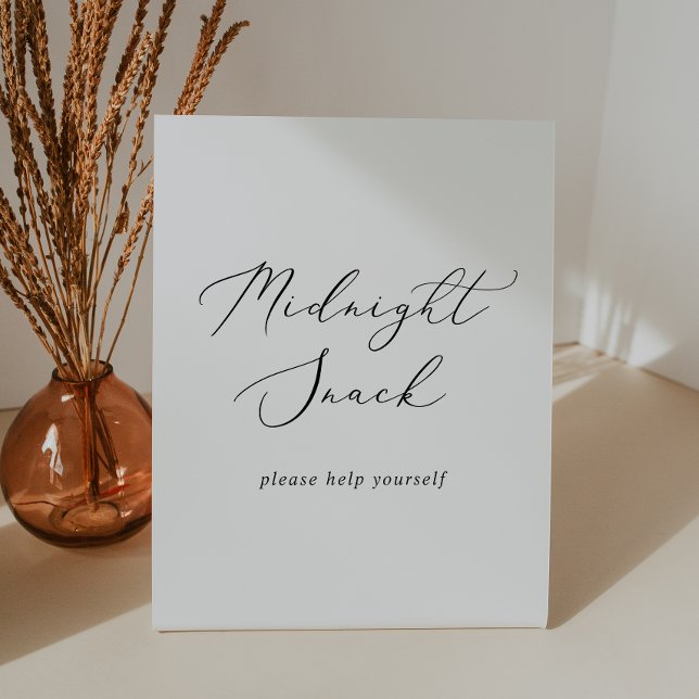 Delicate Black Calligraphy Wedding Midnight Snack Pedestal Sign (Creator Uploaded)