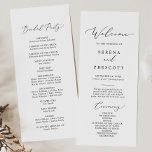 Delicate Black Calligraphy Wedding Program Programme<br><div class="desc">This delicate black calligraphy wedding program is perfect for a modern wedding. The romantic minimalist design features lovely and elegant black typography on a white background with a clean and simple look. Include the name of the bride and groom, the wedding date and location, thank you message, order of service,...</div>
