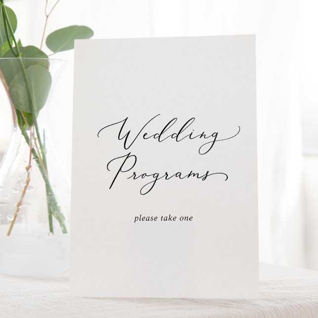 Delicate Black Calligraphy Wedding Programs Pedestal Sign (Creator Uploaded)