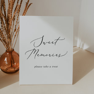 Delicate Black Calligraphy Wedding Sweet Memories Pedestal Sign