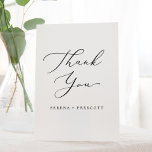 Delicate Black Calligraphy Wedding Thank You Pedestal Sign<br><div class="desc">This delicate black calligraphy wedding thank you pedestal sign is perfect for a modern wedding. The romantic minimalist design features lovely and elegant black typography on a white background with a clean and simple look. Customise the sign with your names,  or a short message.</div>