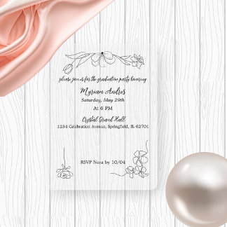 Delicate black Floral Frame graduation Acrylic Invitations