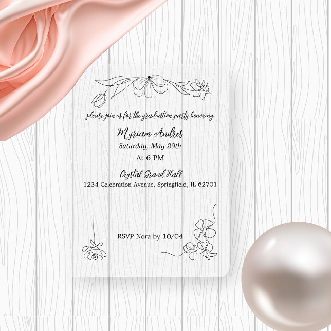Delicate black Floral Frame graduation Acrylic Invitations (Creator Uploaded)