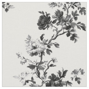 Delicate Black Floral Toile Pattern Fabric
