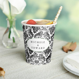 Delicate Black Grunge Damask Lace  Paper Cups