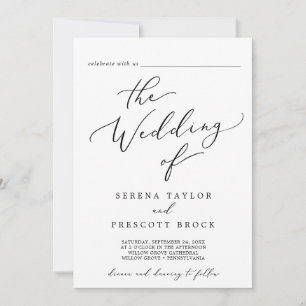 Delicate Black Guest Name All In One Wedding Invitation
