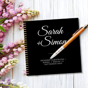 Delicate Black Modern Wedding Guest Notebook