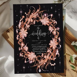 Delicate Black Ornate Floral Wedding Invitation