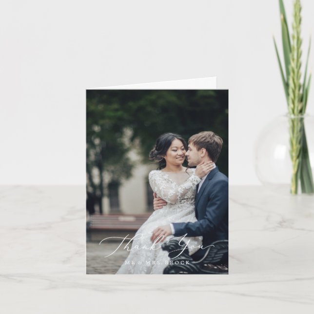 Delicate Black Photo Template Thank You Card (Front)