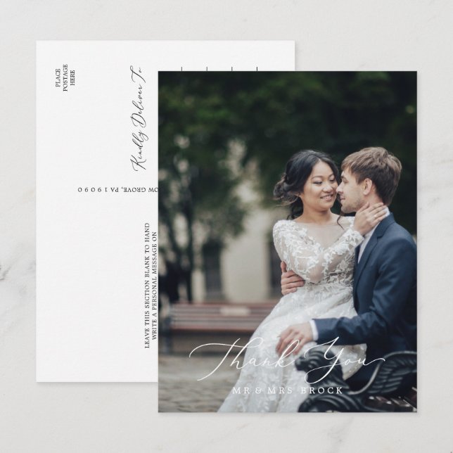 Delicate Black Photo Template Thank You Postcard (Front/Back)