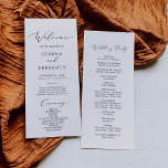 Delicate Black Printable Wedding Program Invitation<br><div class="desc">This delicate black printable wedding program is perfect for a modern wedding. The romantic minimalist design features lovely and elegant black typography on a white background with a clean and simple look. Include the name of the bride and groom, the wedding date and location, thank you message, order of service,...</div>