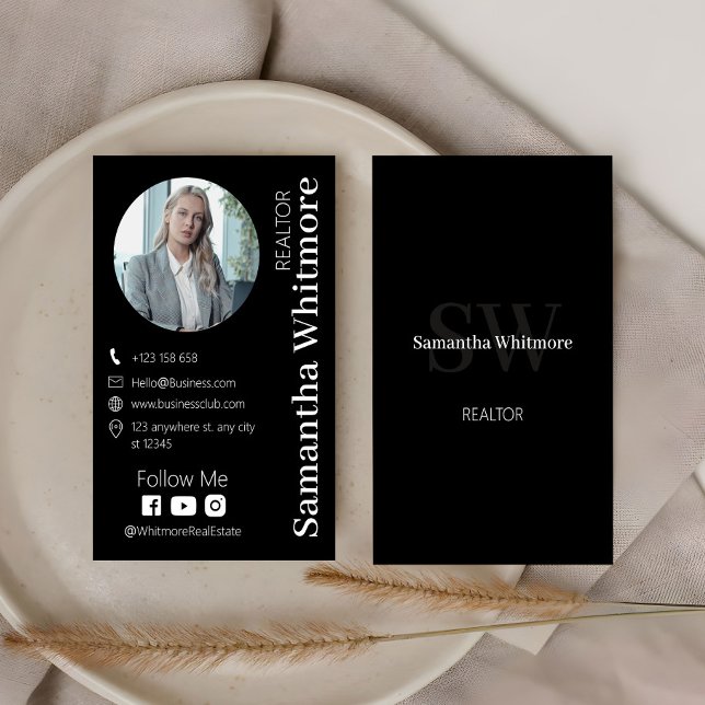 Delicate Black Realtor Professional Real Estate Business Card (Creator Uploaded)