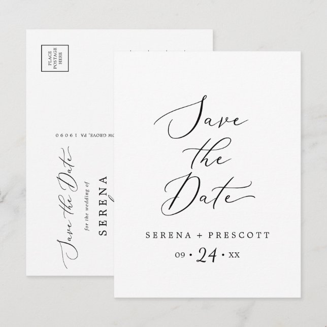 Delicate Black Save the Date Announcement Postcard (Front/Back)