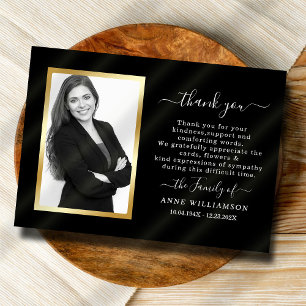 Delicate Black Script Funeral Thank You Card