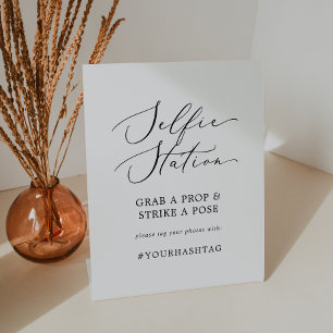 Delicate Black Selfie Station Wedding Hashtag Pedestal Sign