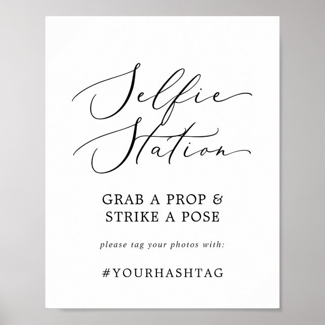 Delicate Black Selfie Station Wedding Hashtag Sign (Front)
