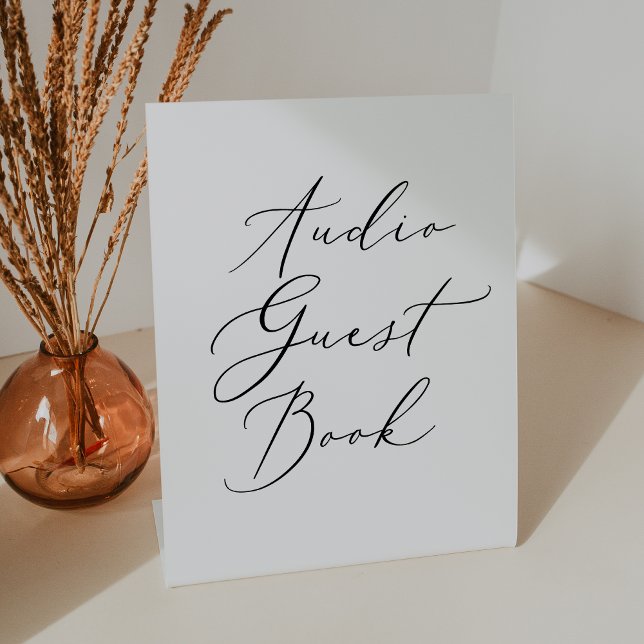 Delicate Black Wedding Audio Guest Book Pedestal Sign (Delicate Black Wedding Audio Guest Book Pedestal Sign)