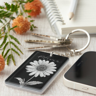 Delicate Black & White Daisy Key Ring