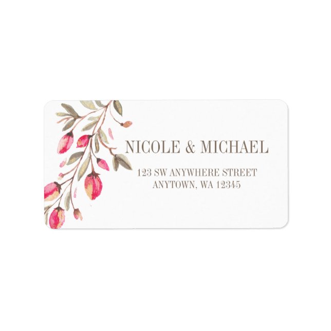 Delicate Bloom pink watercolor flourish wedding Label (Front)