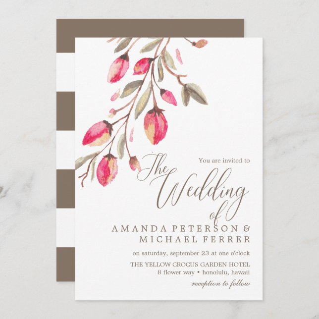 Delicate Bloom typography rustic wedding vertical Invitation (Front/Back)