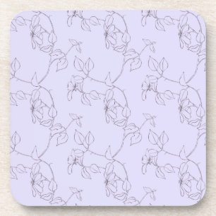 Delicate blooms foliage stem line art lilac purpl coaster