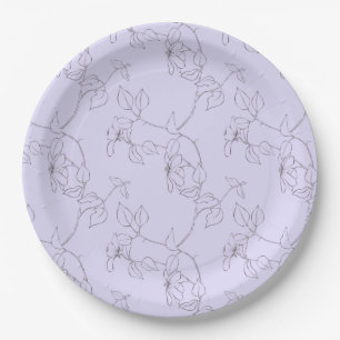 Delicate blooms foliage stem line art lilac purple paper plate