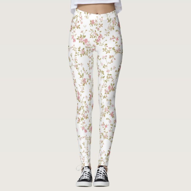 Delicate Blossom Vine Floral Pattern Leggings (Front)