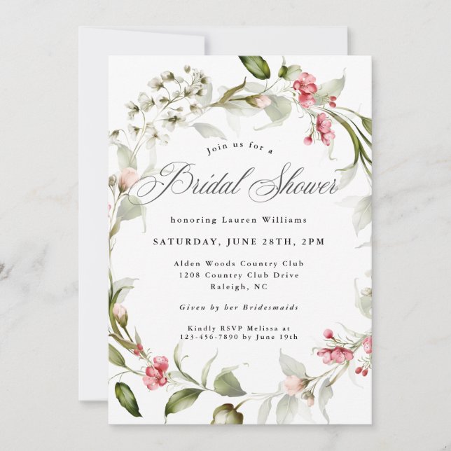 Delicate Blossoms Watercolor Bridal Shower Invitation (Front)