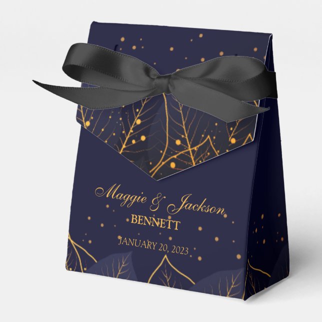 Delicate Blue and Gold Leaves Favour Box (Front Side)