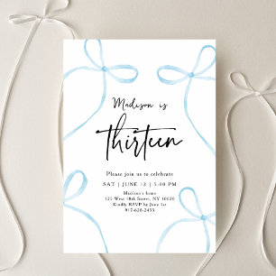 Delicate Blue Bow Coquette 13th Birthday Invitation