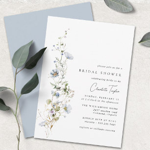 Delicate Blue Floral Airy Garden Bridal Shower Invitation