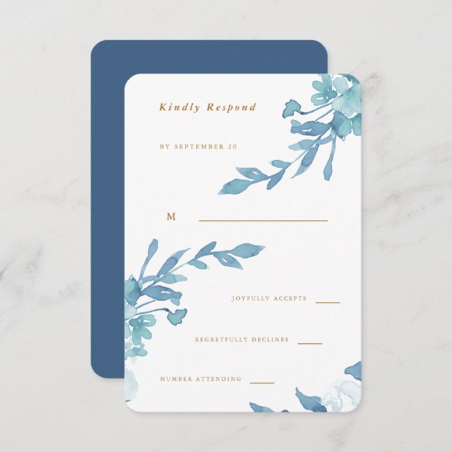 Delicate Blue Floral and Foliage Wedding Rsvp (Front/Back)
